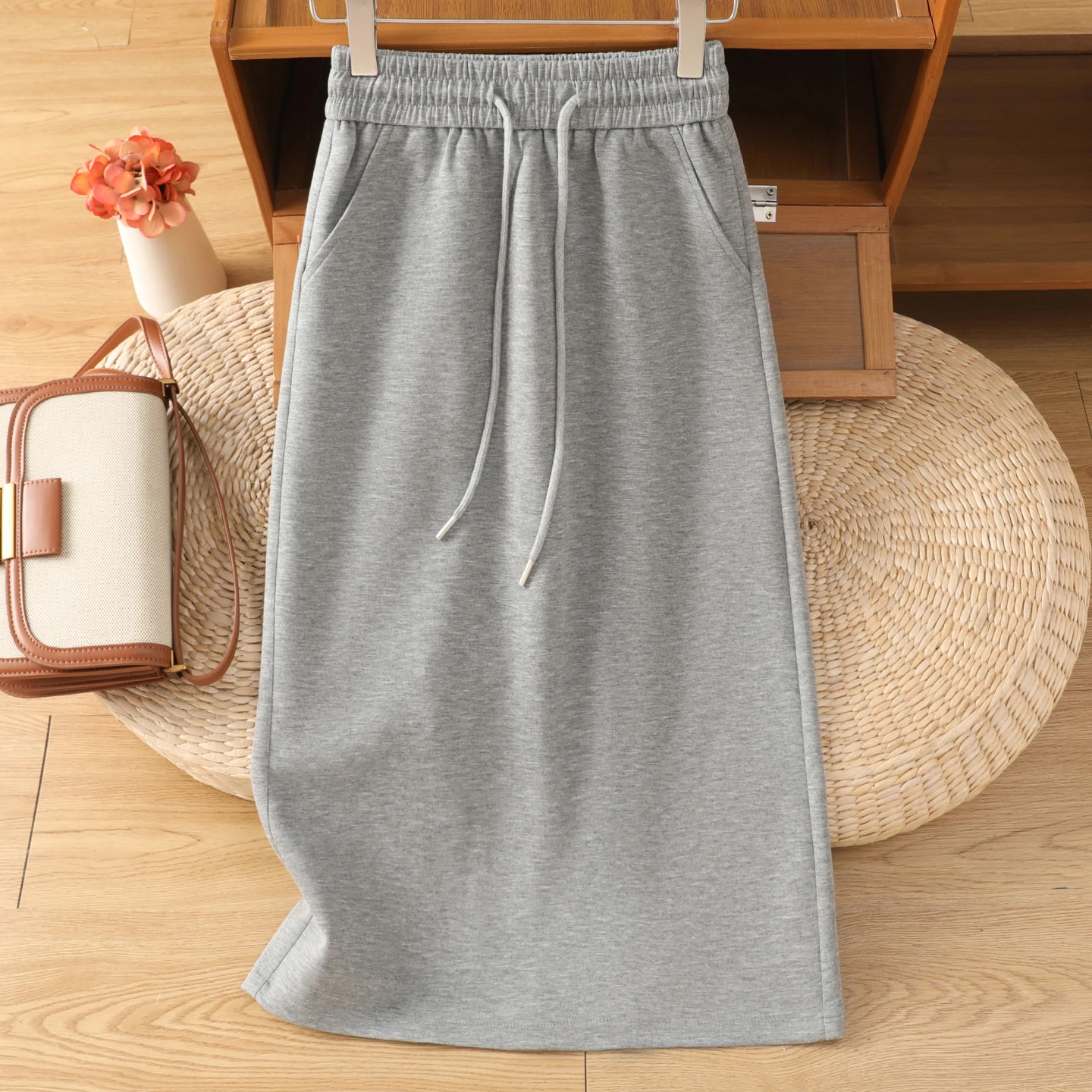 k Blue A-Line Midi Skirt Women's Spring Autumn High Waist Spor Casual Mid-Length Skirt Commute Straight Tube Skirt