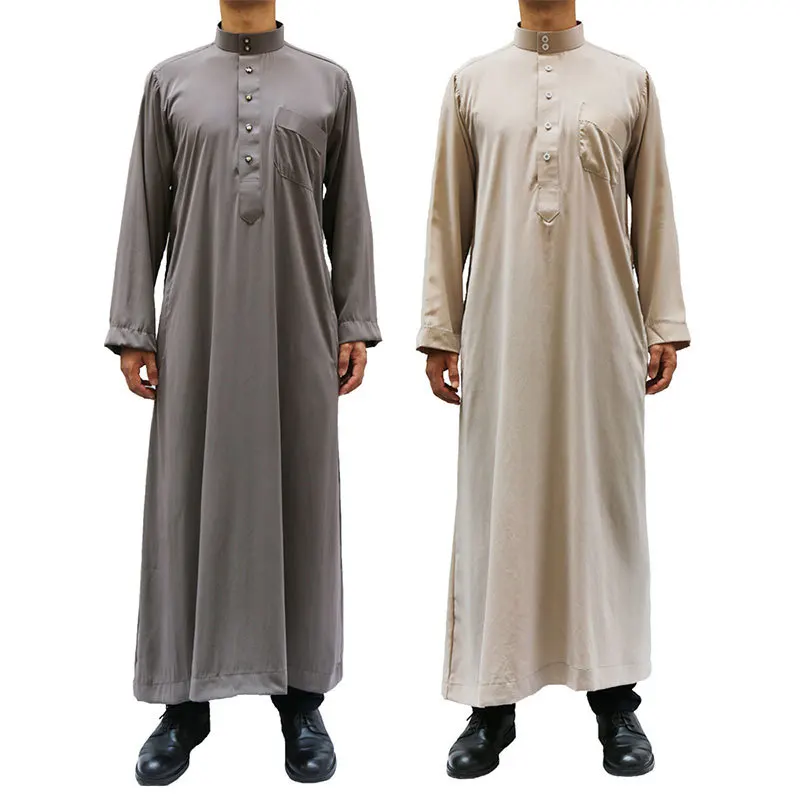 

Man Saudi Dress Jubba Thobe for Men Pakistan Robe Islamic Khamiis Muslim Stand Collar Kaftan Solid Color Outfit Arab Djellaba