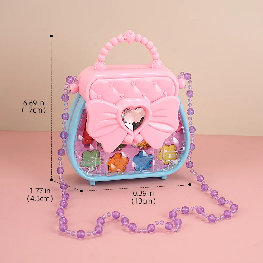 Heart of the Ocean Makeup Handbag Water Soluble Safe Girls Cosmetic Box Play House Toy Real Glitter Lipstick