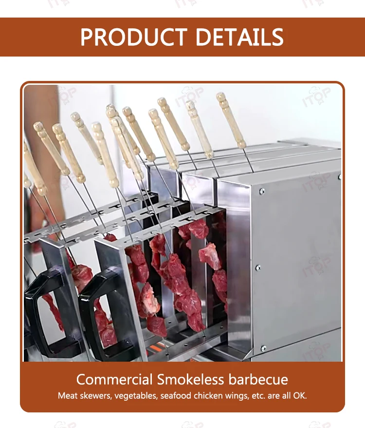 Description Picture 4 of itemCommercial Electric BBQ Grill Smokeless Skewer Machine 3/5/7 Groups Lamb Kebab Making Machine Skewers Oven