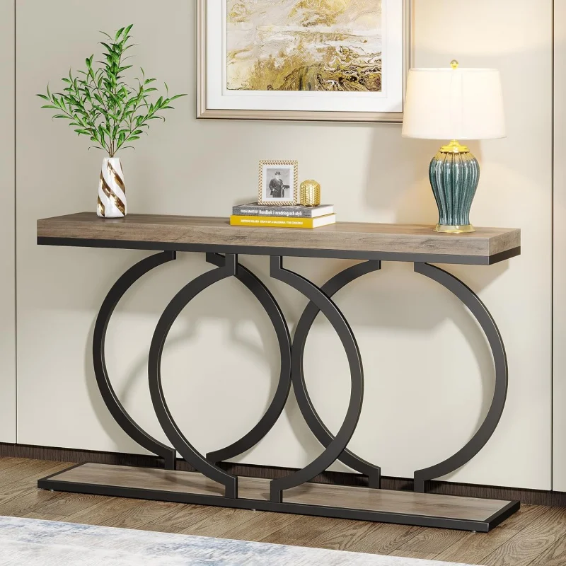 

Tribesigns Industrial Console Table, 55 inch Wood Entryway Table Narrow Long Sofa Table, Rustic Accent Table for Living Room, En