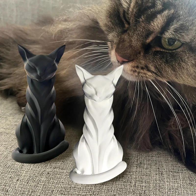 1pc Elegant Cat Sculpture With Stripes Cat Figurine Indoor/Outdoor Home Decor Charming Cat Statue Desks Bookshelves Ornament