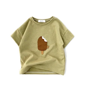 Одежда для маленьких мальчиков и девочек, летняя хлопковая футболка с коротким рукавом, топ для младенцев, футболка с мультяшным принтом мороженого, Детская футболка