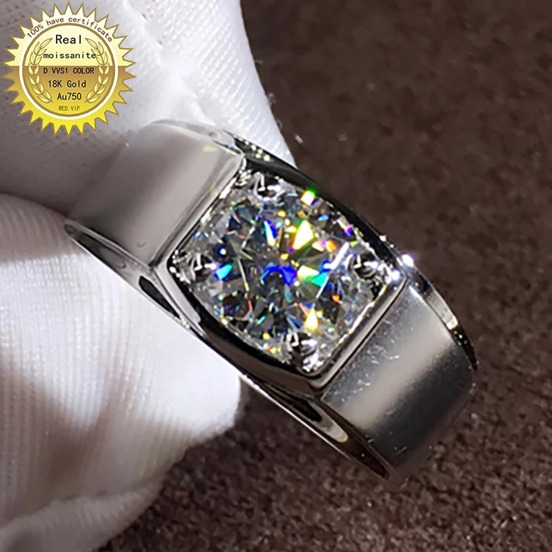 

18K/14K/9K White Gold Men Ring D colour VVS1 Moissanite Diamonds 1,2,3Carat Round Wedding Party Engagement Anniversary Ring