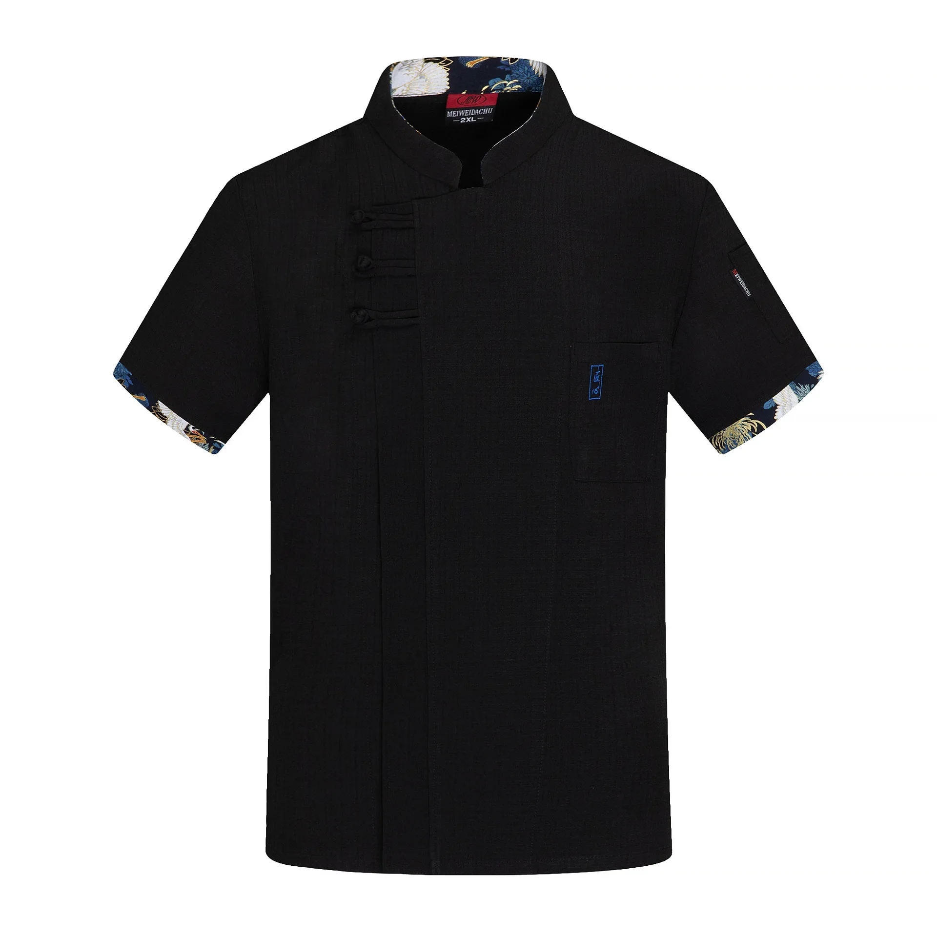 Short Sleeve Chef Uniform Men Women Stretchy Linen Kitchen Cook Jacket Waiter Shirt - Image 4