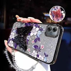 Purple Orchid Plating Bracelet Holder Phone Case - Moto G62 5G (Black)
