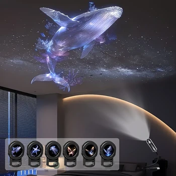 Proiettore LED USB con 6 Motivi di Proiezione: Balena, Farfalla, Medusa, Luce Notturna, Illuminazione Ambientale, Decorazione per Casa, Regalo