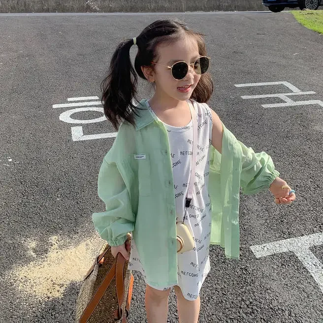 Girls Shirt Sun-Proof Clothing Summer Korean Style Western Style Children Thin Coat Thin Long Sleeve Shirt kids shirts