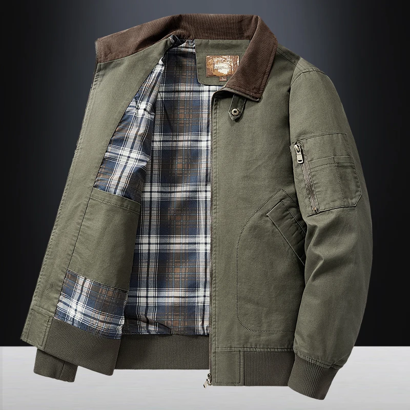 TRAF Men's Wash Jacket Jacket Multi-Pocket Cotton Middle-Aged And Elderly Stand Collar Overalls Jacket Men's Business Jacket 4
