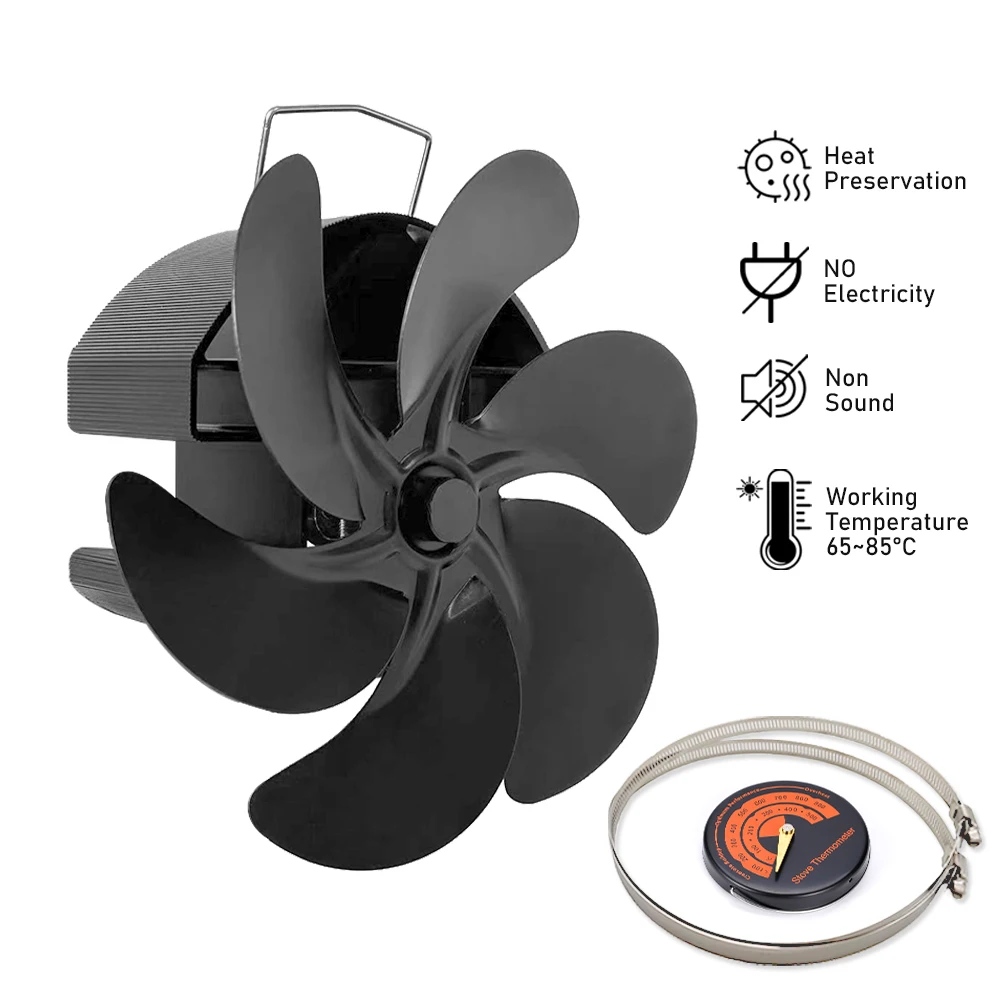 

Wall Mounted Fireplace Fan With Clamp 6 Blades Stove Fan Heat Powered Chimney Wood Burner Eco Fan Efficient Heat Distribution