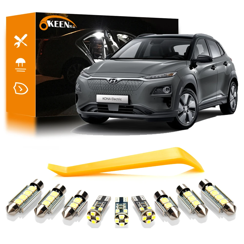 

OKEEN 12Pcs LED Car Interior Map Dome Trunk Light Kit For Hyundai Kona 2017 2018 2019 Canbus Auto Reading Lamp Accessories