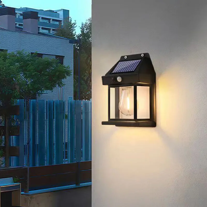 LED Solar Wall Tungsten Lamp Outdoor Waterproof Wireless Motion Sensor Security Light Lantern Night Lamp For Courtyard Garage