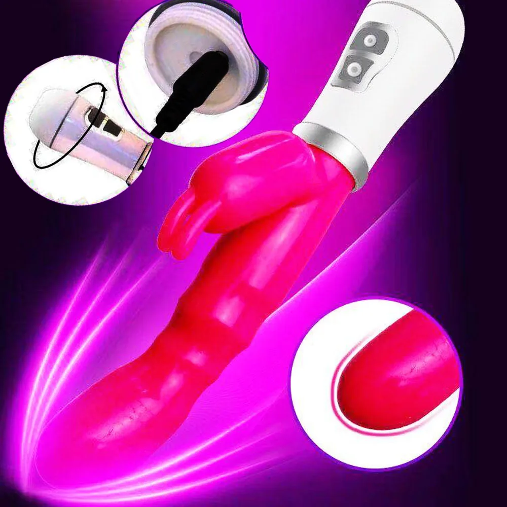 Usb Recharge Triple Bunny Vibrating Silicone 26cm Erotic Rabbit Vibrator Woman Masturbation Sex Toys G Spot Anal Massage Orgasm - Vibrators