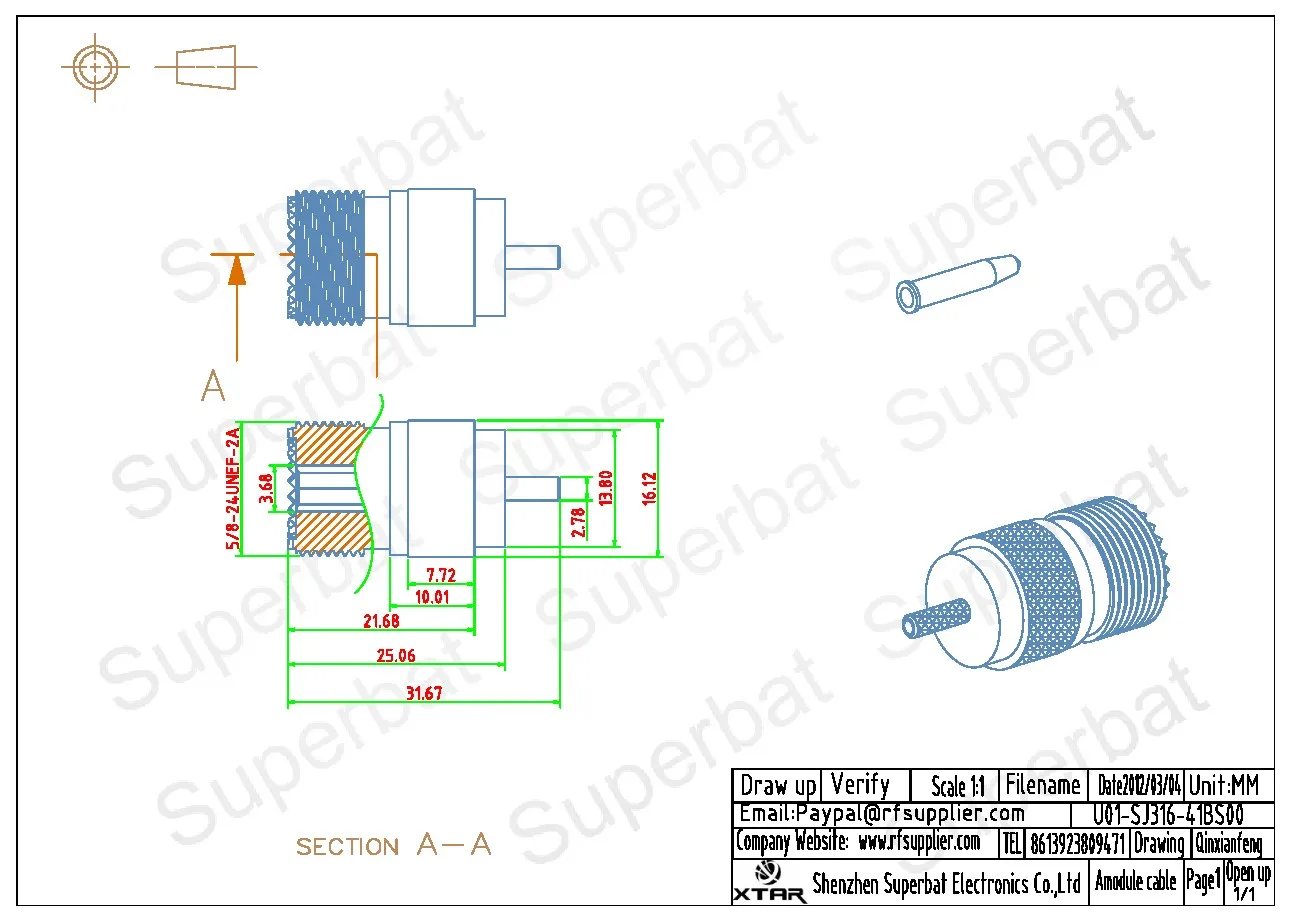 Superbat UHF Crimp Female RF Coaxial Connector for Cable RG174 RG178 RG316 LMR100 - Durable Electronic Component