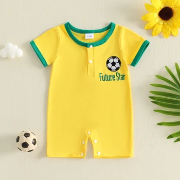Summer Newborn Baby Boy Romper Infant Casual Short Sleeve Round Neck Soccer Embroidery Jumpsuit Toddler Cotton Playsuit