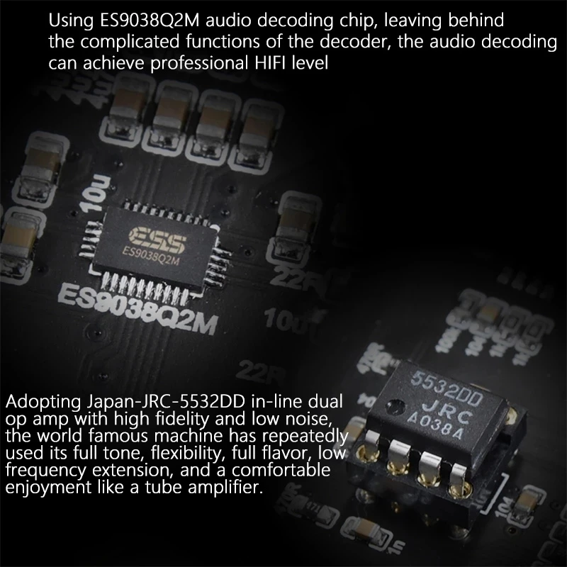HD Lossless Audio Player ES9038Q2M Lossless Decoder 2.1 Channel HIFI Decoder Bluetooth 5.0 Digital Optical Coaxial Input