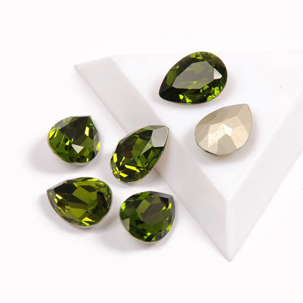 

Olivine Color Dorp Shape Pointed Back K9 Fancy Crystal Nail Charms Rhinestones Accessories for 3D Nail Art Decorations