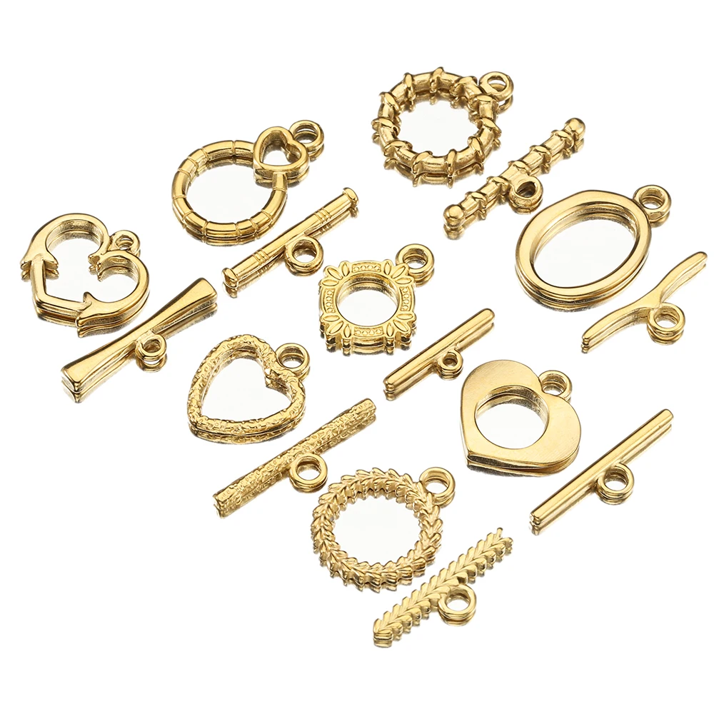 

4sets Gold color Stainless Steel OT Toggle Clasps Clasps Love Heart Necklace Bracelet Buckle Connectors for Jewelry Making DIY