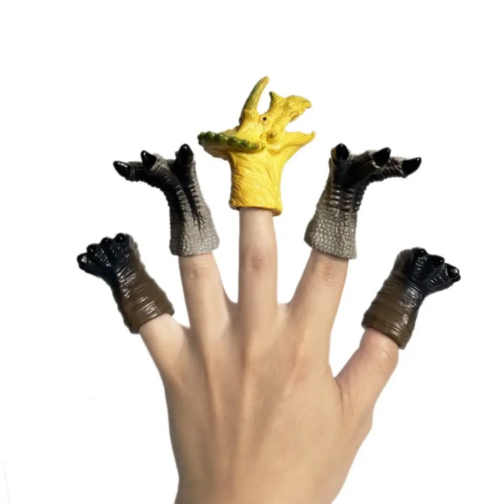 5pcs Cartoon Dinosaur Dinosaur Finger Puppet Toys Hand Puppets Rubber Dinosaur Head Hand Puppet Mini Funky