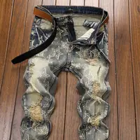 Jeans for Men New Vintage Vintage Print Distressed Fashion Brand Summer Thin Style Beggar Pants for Men 1