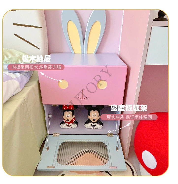 Cartoon children's bedroom lockers multi-storey bedside solid wood glass rabbit cabinet