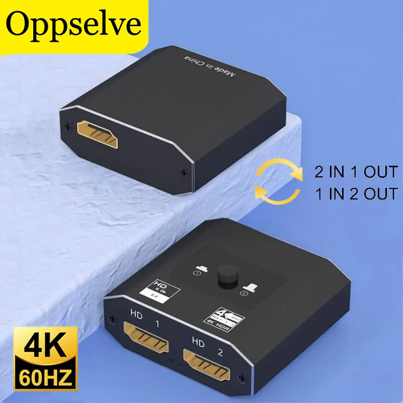 

4K 60HZ HDMI-compatible Switcher Bi-Direction HDMI-Compatible 2 In 1 Out Splitter Adapter For TV Box HDTV Projector HD Switcher