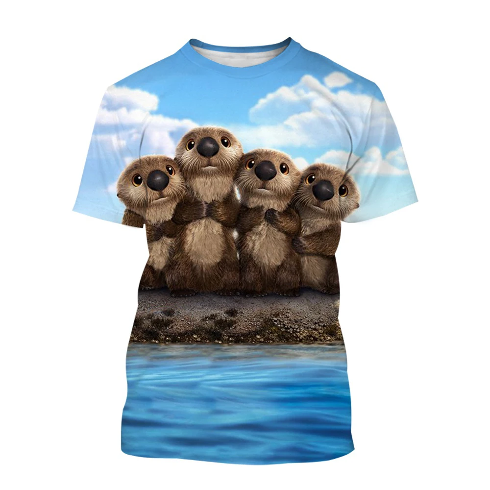 

2023 Cartoon Animal Otters 3d Printing Men and Women Fun Cute Fashion Round Neck Top T-shirt