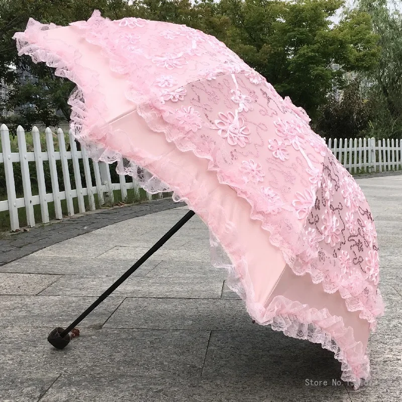 Double Layer Black Rubber Lace Sun Umbrella, Ladies High-end Photo Studio Wedding Dress Hanfu French Retro Parasol Umbrella, 1Pc