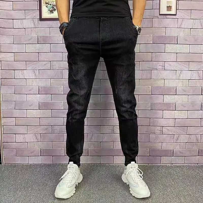 Pantaloni Jeans Neri Per Uomo Pantaloni Da Cowboy Maschili Elasticizzati Elasticizzati Harem 2023 Moda Impilati Xs Y2K Streetwear Vintage Kpop Lavato