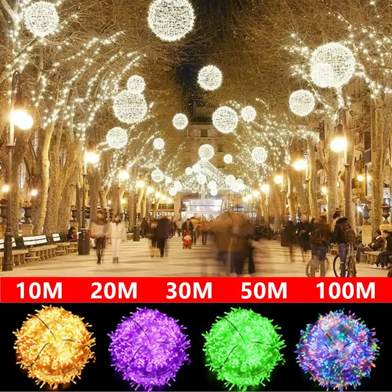 

LED 100M 50M 30M 20M 10M String Lights Holiday Lighting Wedding Christmas Decorations Outdoor Fairy Lights Room Decor Aesthetic