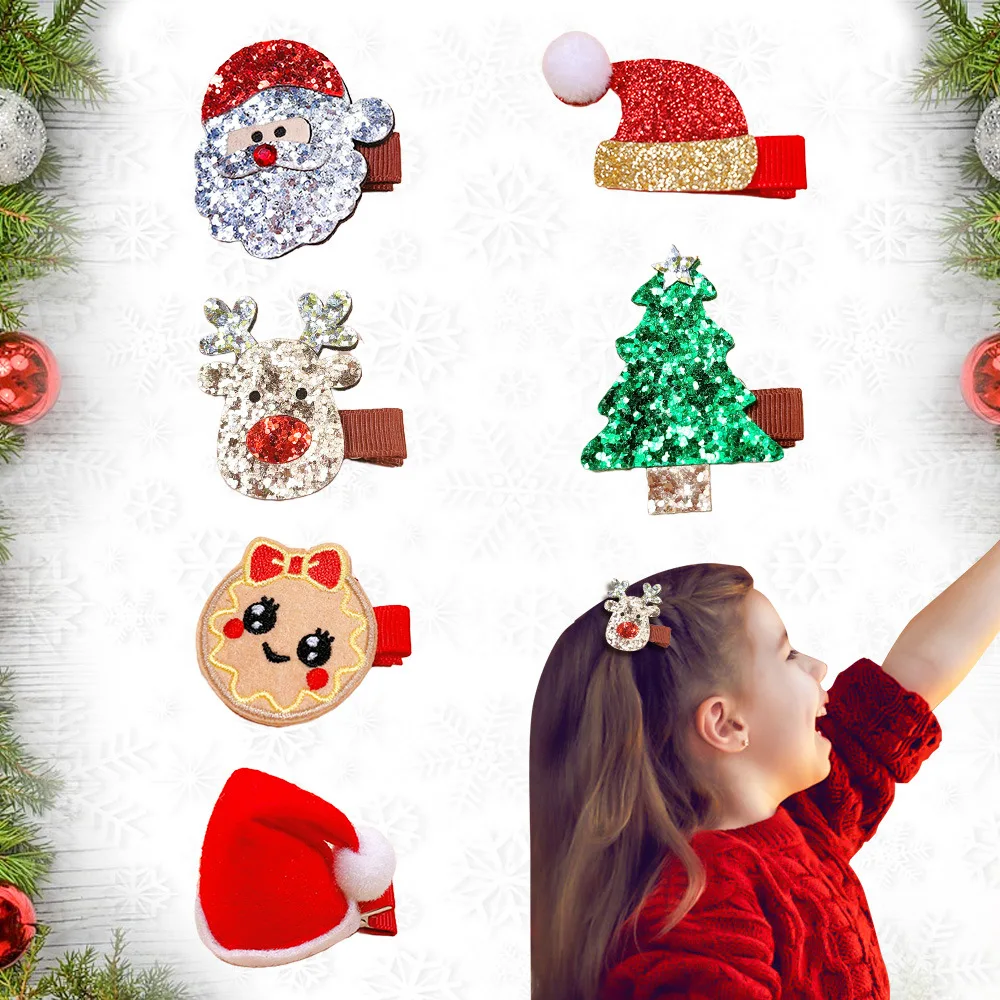 

36pc/lot Glitter Christmas Tree Hair Clips Christmas Bows Baby Girl Kids Barrettes Horn Deer Hairpins for Girls Hair Accessories