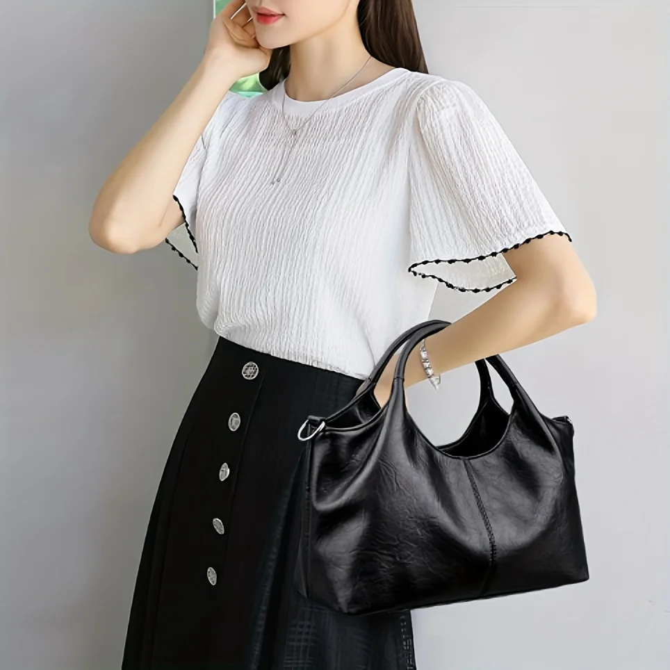 Women's Handbag, Large Capacity Elegant Detachable Crossbody & Handheld Shoulder Bag with Golden Tone Hardware, Zipper Closure