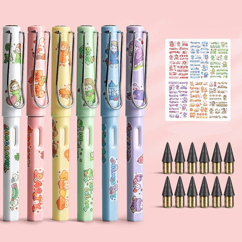 Kawaii Pencil Unlimited Writing for Kids Art Sketch Cute Pen Anime Without Sharpening Drawing School Supplies Stationery