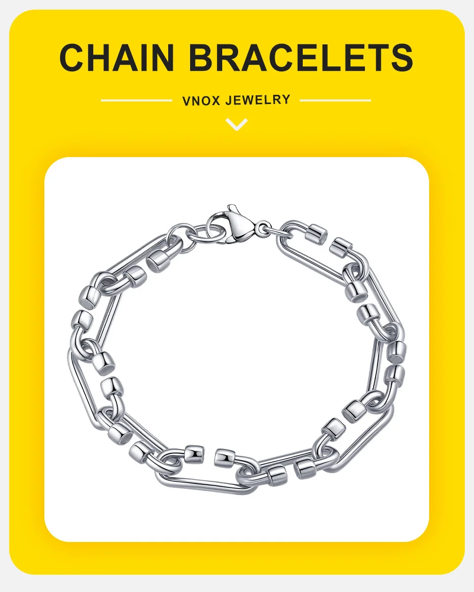 Vnox Persönlichkeit handgefertigte Gliederkettenarmbänder für Damen und Herren, nie verblassendes U-förmiges Gliederarmband, 2025, neuer Modeschmuck – Detail 2