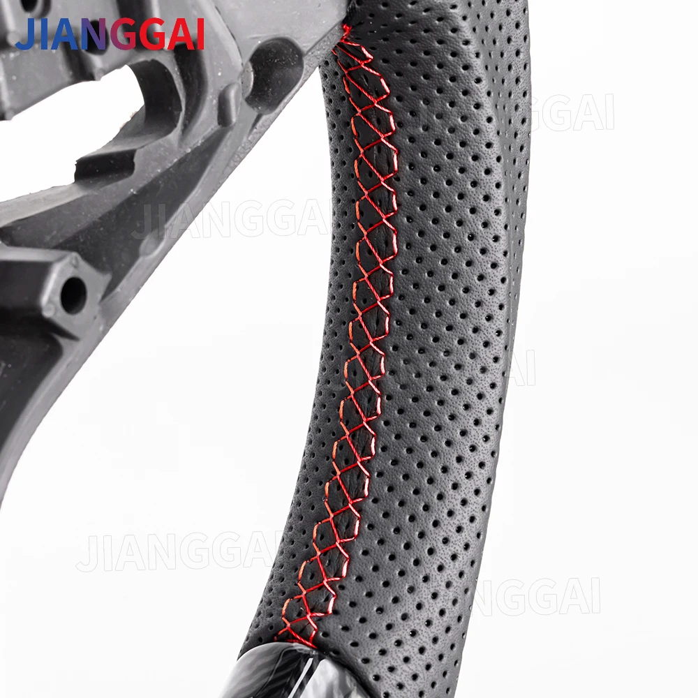 BMW E60 E61 E62 E63 M5 2003-2005용 하이드로 딥 카본 파이버 스티어링 휠 (패들 홀 포함, 레드 스트라이프, 천공 가죽)