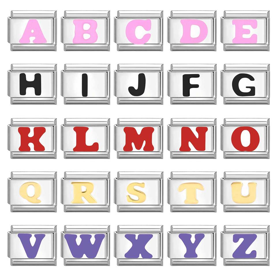 New 5Colors 26 English Letters A-Z Italian Links Charm Fit 9mm Stainless Steel Women Men Bracelet DIY Making Y2k Fashion Jewelry
