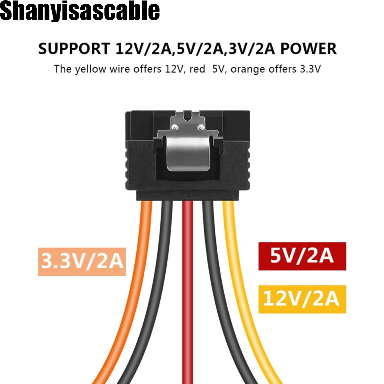 SATA Power Y-Splitter Cable 0.15M 15 Pin 8 Inches 2 Pack, sata power cable