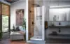 Unidoor Frameless Hinged Shower Door in Satin Black Professional installation recommended stain resistant glass coating 5
