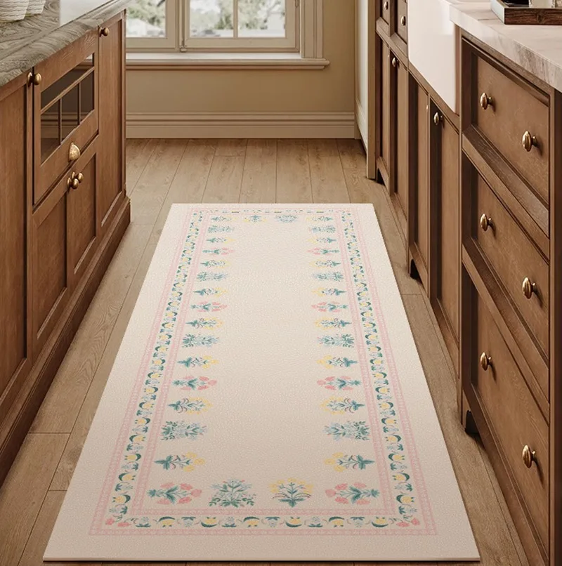 Modern Simple Kitchen Floor Mat Floral Print Waterproof Oil-proof PVC Leather Carpets Large Area Balcony Rugs Tapete De Cozinha