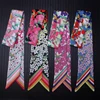 Small Floral Wrap Silk Scarf Variable Stripes Imitated Silk Printed Silk Scarf Women's Small Ribbon Headband Ribbon Scarf 2