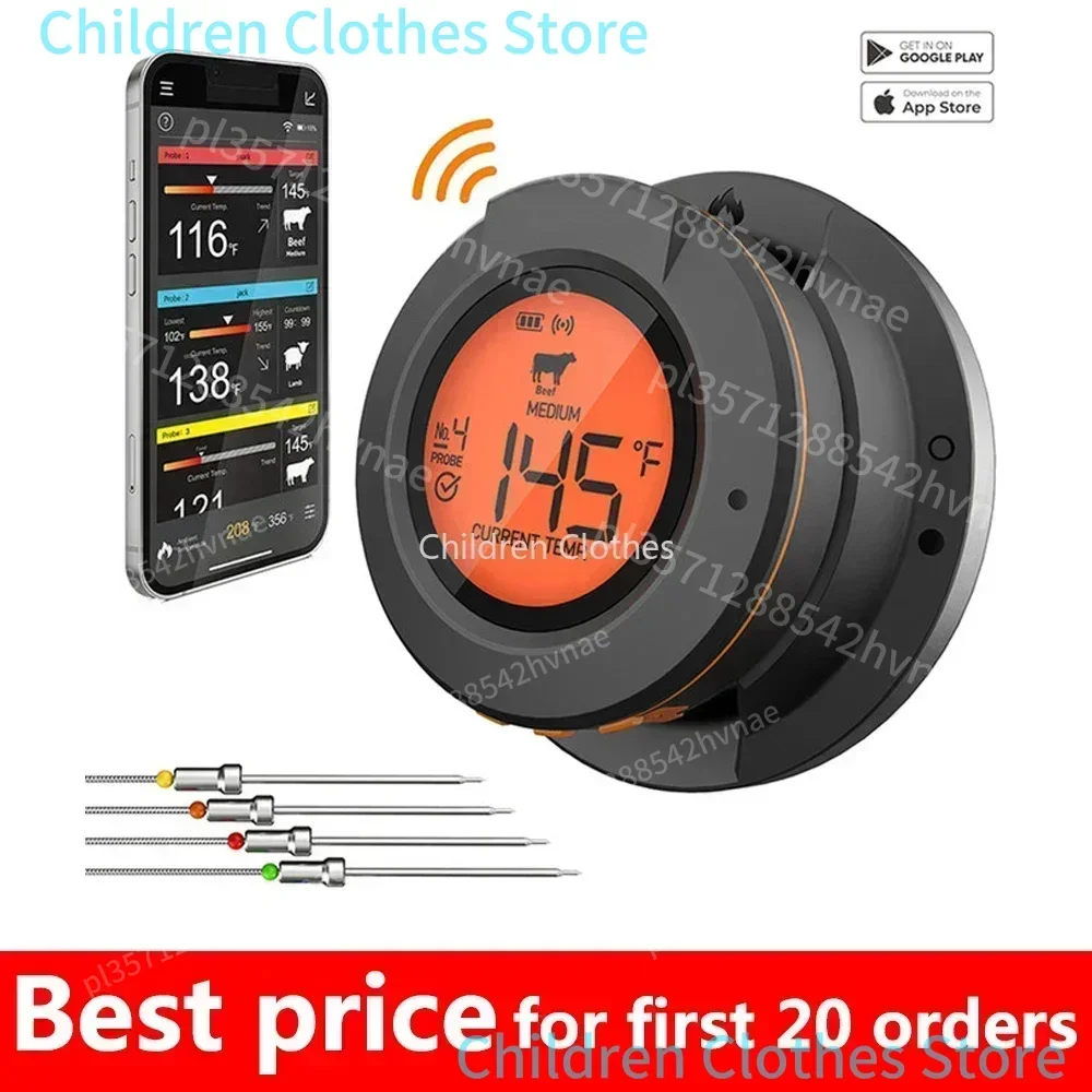 2025 Upgrade Outdoor Digital Wireless Bluetooth Dome Cooking Food Meat Thermometer for BBQ Charcoal Grill and Oven Smoker