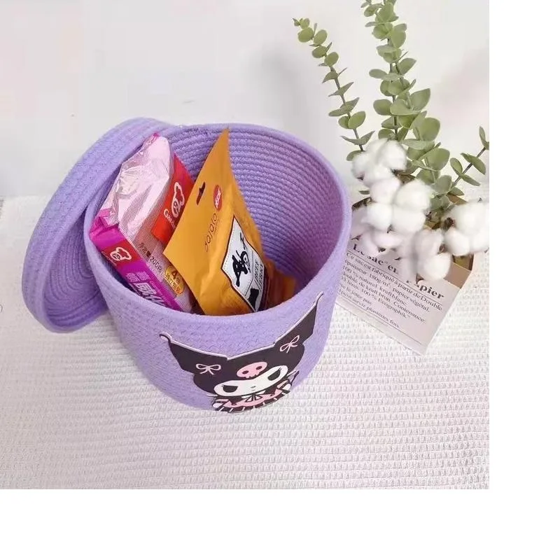 Sanrio Purple Kuromi Super Cute Cartoon Girl Storage Basket Princess Style Debris Storage Basket with Lid Fabric Storage Barrel 3