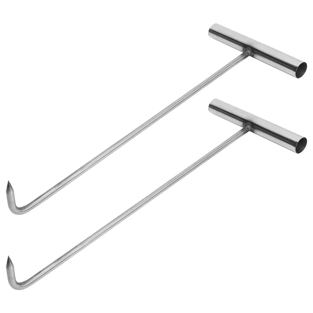 

2Pcs Manhole Hook Stainless Steel Pull Hook Rolling Door Hook T Shape Hook Lifting Tool