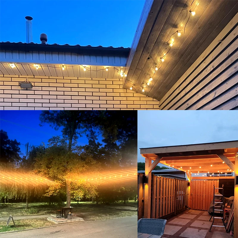 야외 화환 조명, 빈티지 페스툰 글로브 전구, 크리스마스 조명, 파티오 요정 스트링 거리 화환, 외부 파티, 20m, 50 전구