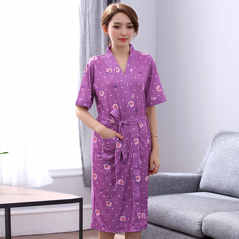 Abollria Bata para Mujer Algodón con Escote en V Albornoz de Kimono de Mujer Ropa de Dormir con Cinturón 