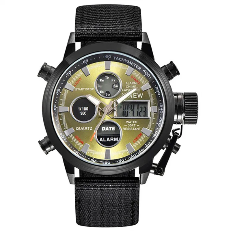 XINEW Brand Chronograph Business Watch For Men Fashion Nylon Band Alarm Stopwatch Multi-function Movement Electronic Clock Black 6