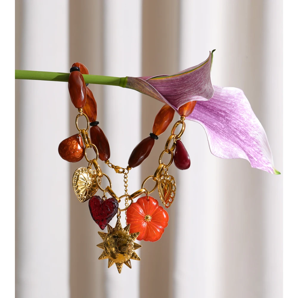 Yhpup Resin Chain Necklace Trending Heart Flower Sun Charm for Women