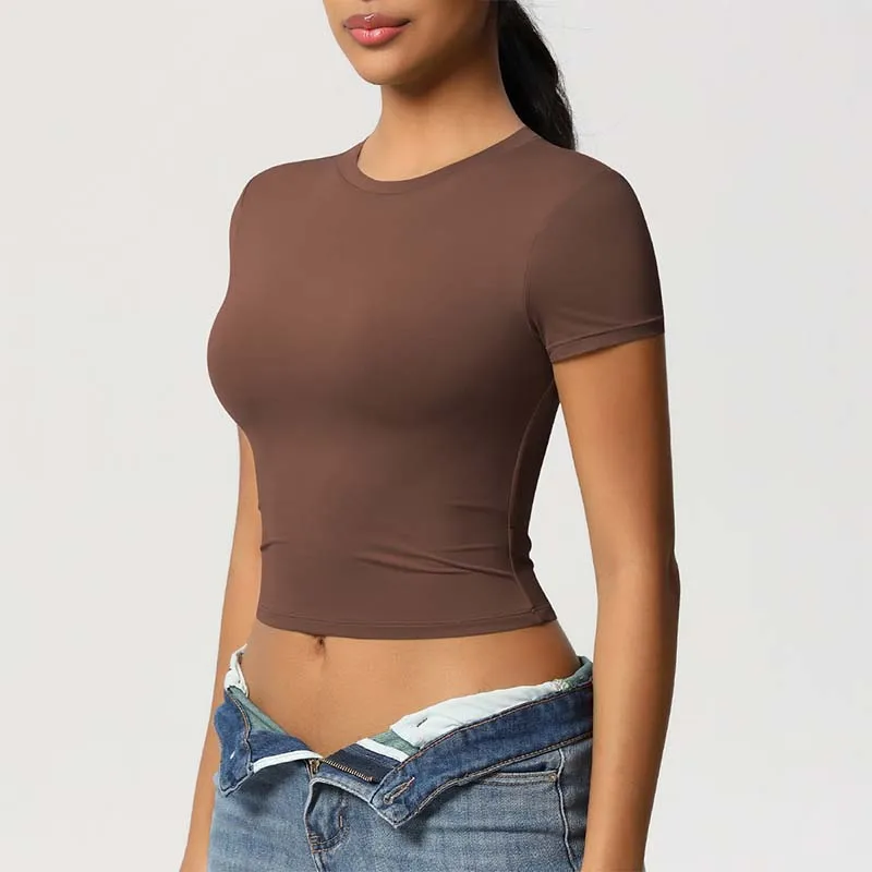 Women's Quick Dry Yoga T-Shirt - Nylon Blend Fitness Top for Pilates, Running & Gym - Breathable Slim Fit Workout Tee Short 2