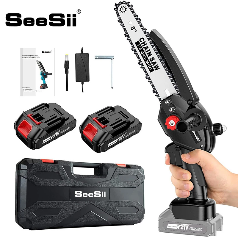 SEESII 8 inch Cordless Portable Chainsaw with 1/2 Batteries 1500W