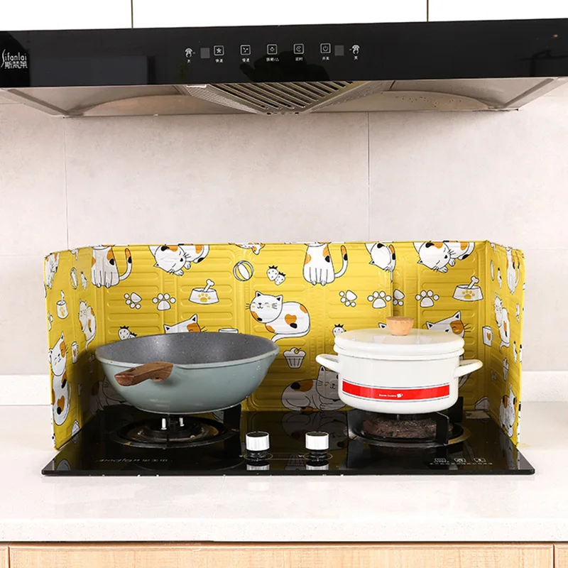 Kitchen Gas Stove Baffle Plate Foldable Aluminum Oil Splash-proof Protection For Vegetable Cooking Kichen Accessories